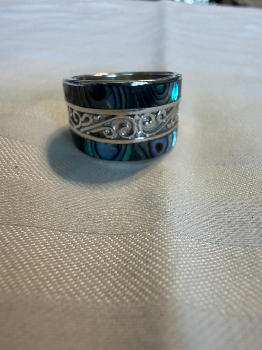 925 Sterling Silver Thailand Abalone Scroll Band Ring size 7